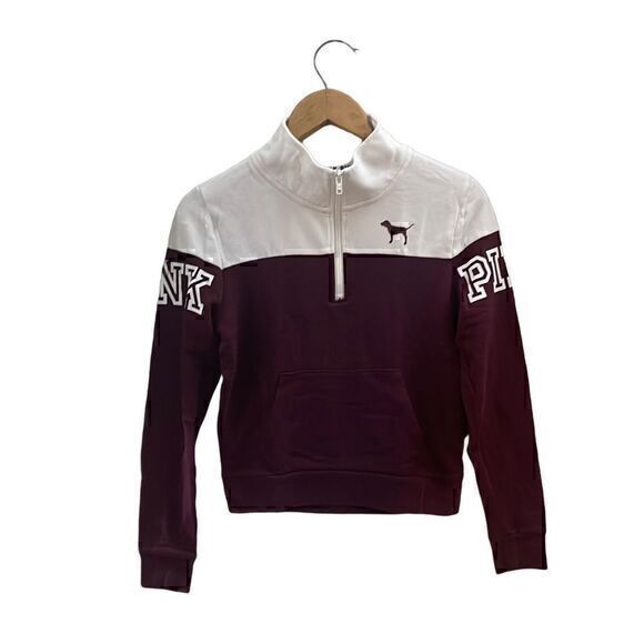 PINK Maroon White Long Sleeve Sweatshirt - Picture 1 of 9